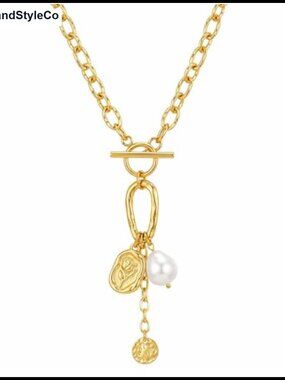 Gold Plated Floral Coin Charm Pendant Necklace
